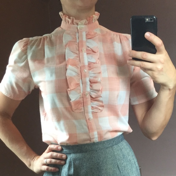 Tops - MEGA SALE! Vintage Peach and Cream Plaid Shirt